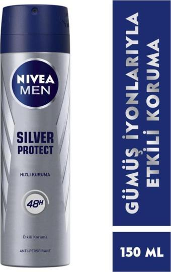 Men Erkek Sprey Deodorant Silver Protect 150ml, 48 Saat Anti-perspirant Koruma, Etkili Koruma
