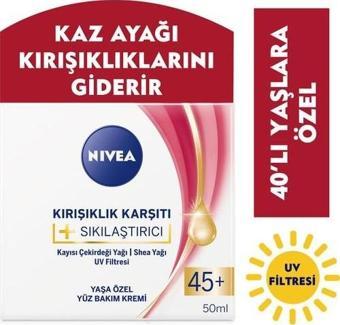 Nivea +Krem Yaş 45+ (50Ml),Yaşa Özel Yüz Bakım Kremi,Kayısı Çekirdeği Ve Shea Yağı İle Yoğun Cilt 