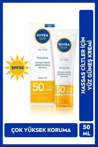 SUN Hassas Yüz Güneş Kremi 50ml, Hassas ve Alerjik Ciltler, SPF50 Yüksek Koruma, UVA UVB Koruması