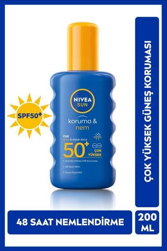 SUN SPF50 Yüksek Güneş Koruyucu ve Nemlendirici Vücut Spreyi 200ml, UVA UVB Koruması, Suya Dayanıklı