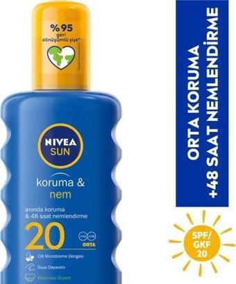 Nivea Sun Spf20 Güneş Koruyucu & 48 Nemlendirici Güneş Kremi 200 Ml Sprey,Anında Uva/Uvb Koruması