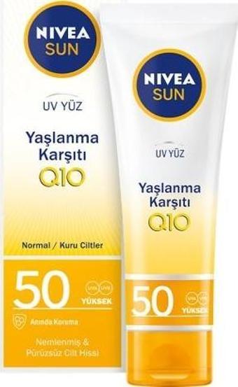 Nivea Sun Spf50+& Leke Q10 Yüz Güneş Kremi 50 Ml,Çok Yüksek Güneş Koruması