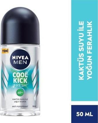 Nivea Men Erkek Roll-On Deodorant Cool Kick Fresh 50Ml, Ter Ve Ter Kokusuna Karşı 48 Saat Anti-Persp