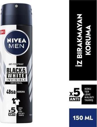 Nivea Men Erkek Sprey Deodorant Black & White Invisible Original Ter Ve Ter Kokusuna Karşı 48 Saat Ant