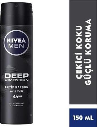 Nivea Men Erkek Sprey Deodorant Deep Dimension 48 Saat Anti-Perspirant Koruma 150Ml,Erkeksi Koku