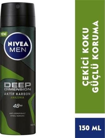 Nivea Men Erkek Sprey Deodorant Deep Dimension Amazonia 48 Saat Anti-Perspirant Koruma 150Ml, Çekici