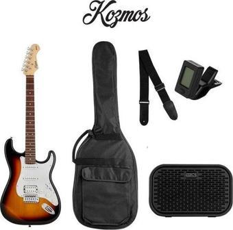 Kozmos KGP-STG20HSS-3TS Sunburst Elektro Gitar + UNIQUE-MINI-BK 10W Amfi Başlangıç Paketi