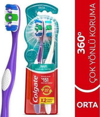 Colgate 360 Komple Ağız Temizliği Çok Yönlü Koruma Orta Diş Fırçası 1+1