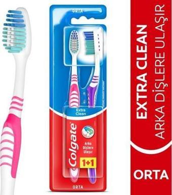 Colgate Extra Clean Dil Temizleyicili Arka Dişlere Uzanan Orta Diş Fırçası 1+1