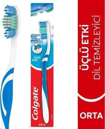 Colgate Üçlü Etki Dil Temizleyicili Arka Dişlere Uzanan Orta Diş Fırçası