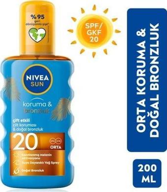 Nivea Sun Spf20 Koruma & Bronzluk Güneş Yağı 200 Ml Sprey,Anında Uva/Uvb Koruması