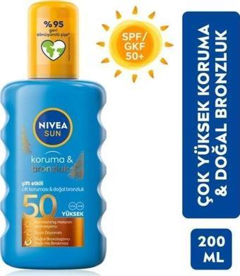 Nivea Sun Spf50 Güneş Koruyucu & Bronzluk Güneş Kremi 200 Ml Sprey,Çok Yüksek Güneş Koruması