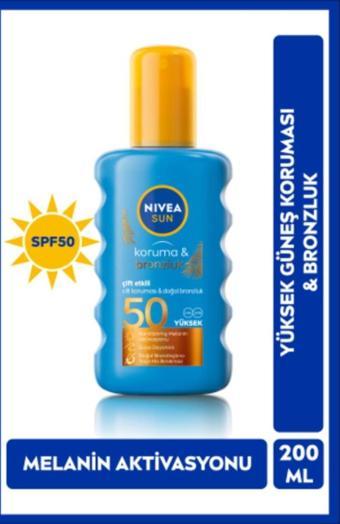 Sun Çift Etkili Yüksek Koruma Ve Bronzluk Güneş Spreyi 200ml, Spf50, Doğal Bronzluk, Suya Dayanıklı