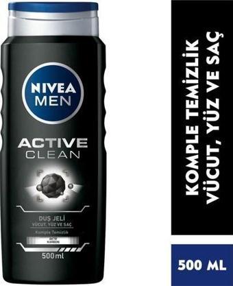 Nivea Men Active Clean Duş Jeli 500Ml,3'Ü 1 Arada Komple Bakım, Vücut, Saç Ve Yüz İçin