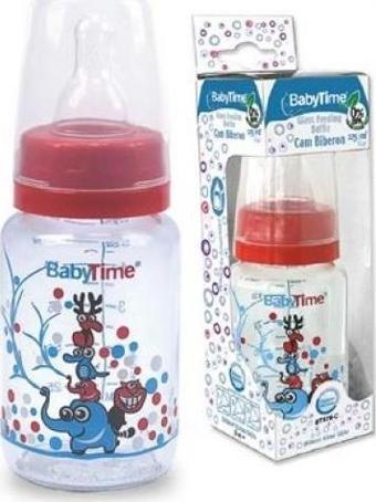 BabyTime Silikon Kiraz Uçlu Cam Biberon 150Ml - (Kırmızı-Mavi)