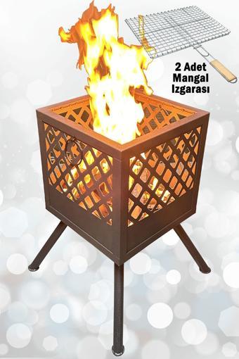 Aktepe Group Ateş Çukuru 2 Adet Mangal Izgaralı Bahçe Şöminesi Barbekü Soba Firepit Ateş Çanağı