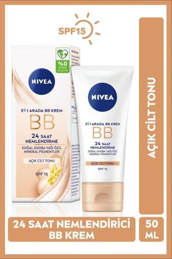 BB Krem Nemlendirici Yüz Bakım 50ml, SPF15, Açık Ton, Jojoba Yağı Özü ie Aydınlık Cilt