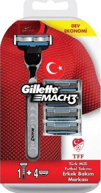 Gillette Mach3 Milli Takım Özel Paketi Tıraş Makinesi + 4'Lü Tıraş Bıçağı