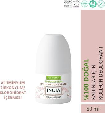 INCIA %100 Doğal Roll On Deodorant Kadınlar İçin Ter Kokusu Önleyici Lekesiz 50 ml