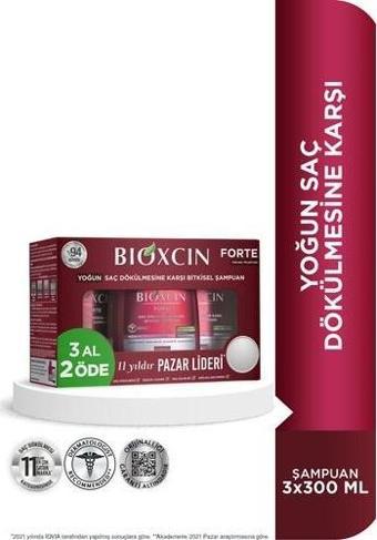 Bioxcin Forte 3 Al 2 Öde Saç Dökülmesine Karşı Bitkisel Şampuan (3 X 300 Ml)