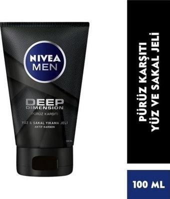 Nivea Men Deep Dimension Yüz Ve Sakal Temizleme Jeli 100Ml, Aktif Karbon İçeriği İle Cildi Arındırır