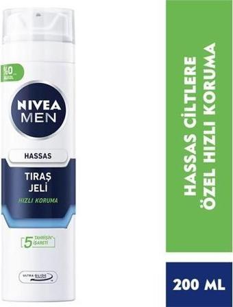 Nivea Men Hassas Tıraş Jeli 200Ml, Hassas Ciltlere Özel Hızlı Koruma, Yanma Karşıtı, Alkolsüz Formül