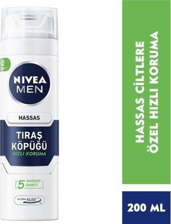 Nivea Men Hassas Tıraş Köpüğü 200Ml, Hassas Ciltlere Özel Hızlı Koruma, , Alkolsüz Formül