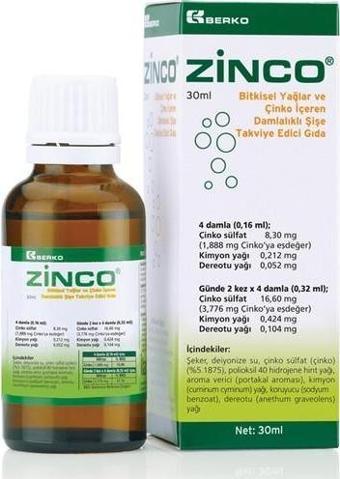 Zinco Bitkisel Yağlar Ve Çinko İÇeren Damlalıklı Şişe Takviye Edici Gıda 30 Ml