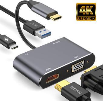 Daytona CF02 Macbook Uyumlu Type-C™ To 4K Ultra Hd 1080p Hdmı/ Vga/ Pd Şarj/ USB 3.0 4IN1 Çevirici Hub Adaptör