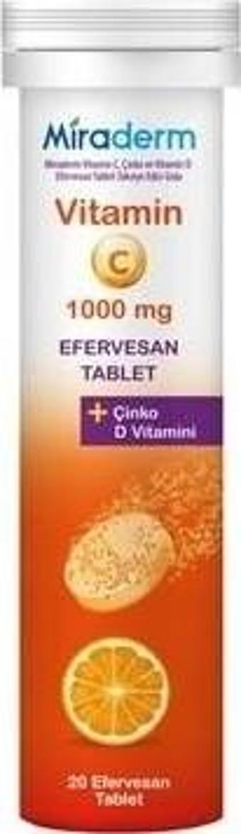 Miraderm Vitamin C 1000 Mg Çinko Ve D Vitamini 20 Efervesan Ta