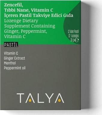 Talya Zencefil, Tıbbi Nane, Vitamin C İçeren Takviye Edici Gıda, 12 Adet Pastil