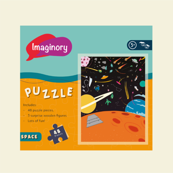 Imaginory Süpriz Ahşap Figür Hediyeli Puzzle - Uzay