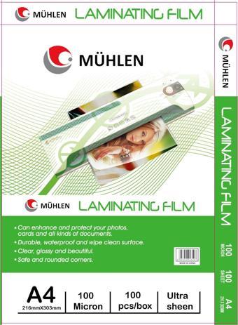 Mühlen Laminasyon Makinesi Filmi / A4 Boyutu 100 Mikron Kalınlık / 1 Paket 100 Adet