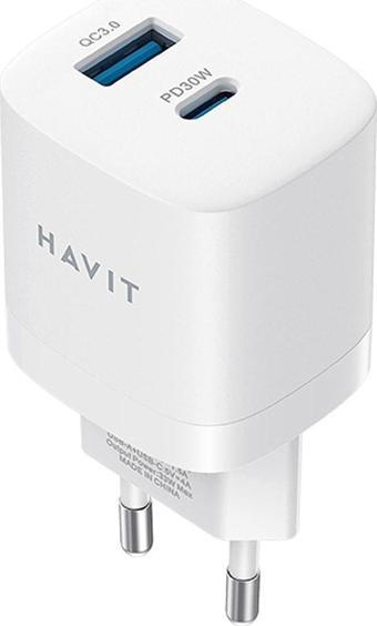 Havit uyumlu  Teknoloji Hızlı Şarj Adaptörü - Type-c Ve Usb Qc3.0