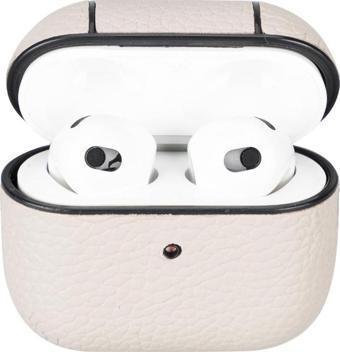 Apple AirPods 3.nesil Uyumlu Deri Kılıf Juni ERC3 Bej