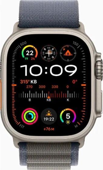 Watch Ultra 2 GPS + Cellular, 49mm Titanyum Kasa ve Mavi Alpine Loop - Büyük Boy