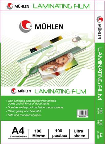 Mühlen Beutel A4-100/ A4 Boyutu, 100 Mikron Laminasyon PVC Filmi 1 Paket 100 Adet