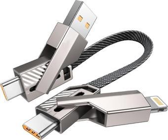 Shaza 4in1 65W USB-Type C ve Lightning Örgülü Şarj ve Data Kablosu