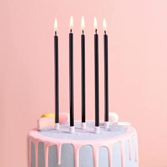 Kuzey 12 Adet Siyah Pasta Mumu Siyah Doğum Günü Mumu Siyah Uzun Mum Siyah Ince Mum Church Black Candles