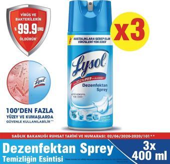 Lysol Dezenfektan Sprey Temizliğin Esintisi 3'lü, Yüzeyler için, 3x400 ml