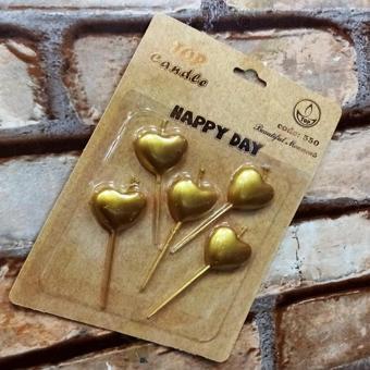 Kuzey Vıp Gold Heart Happy Bırthday Candle 5 Adet Metalik Gold Kalpli Pasta Mumu Kalpli Doğum Günü Mumu