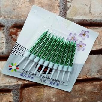 Kuzey Vıp Kalite Burgulu Yeşil Pasta Mumu Yeşil Doğum Günü Mumu 10 Adet Yeşil Mum Green Bırthday Candle