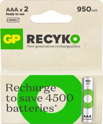 GP Batteries  Recyko 1000 mAh 1.2V AAA Boy NiMH İnce Şarjlı Pil 2'li Kart