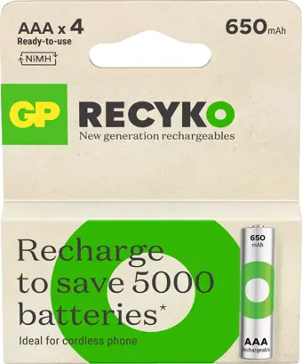 GP Batteries Recyko 650 mAh 1.2V AAA Boy NiMH İnce Şarjlı Pil 4'lü Kart