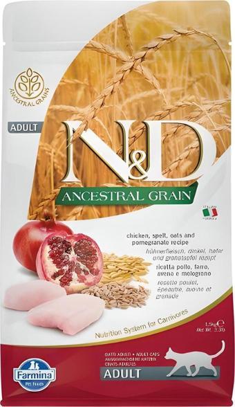N&D Düşük Tahıllı Tavuk & Narlı Yetişkin Kedi Maması 1,5 Kg