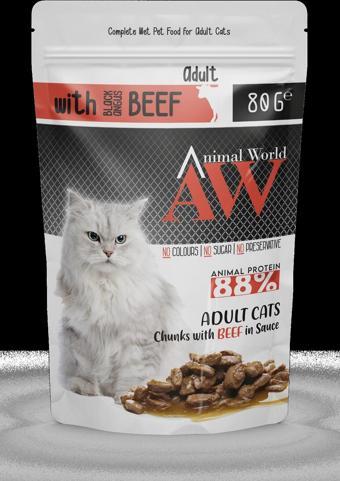 Animal World Soslu Sığır Etli Yetişkin Kedi Konservesi 80 gr