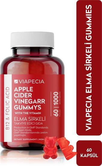 Viapecia Elma Sirkeli B12 & Folik Asit Gummy 60 Adet Jelatinsiz Glütensiz Vegan ve Gdo'suz