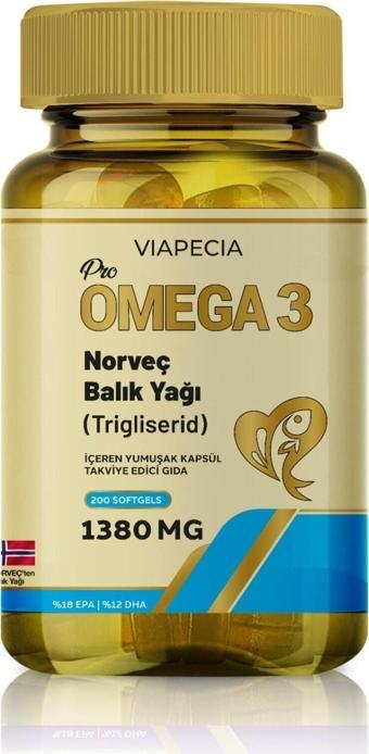 Viapecia Pro Omega 3 Norveç Balık Yağı (Trigliserid) 1380 Mg Takviye Edici Gıda 200 Adet