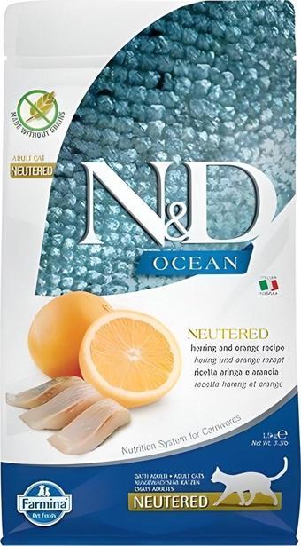 N&D Ocean Ringa Balık&Portakal Tahılsız Kısırlaştırılmış Kedi Maması 1,5 Kg