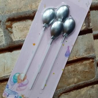 Kuzey Vıp Kalite Parlak Metalik Gümüş Balonlu Pasta Mumu 4 Adet Gümüş Doğum Günü Mumu Bırthday Candle